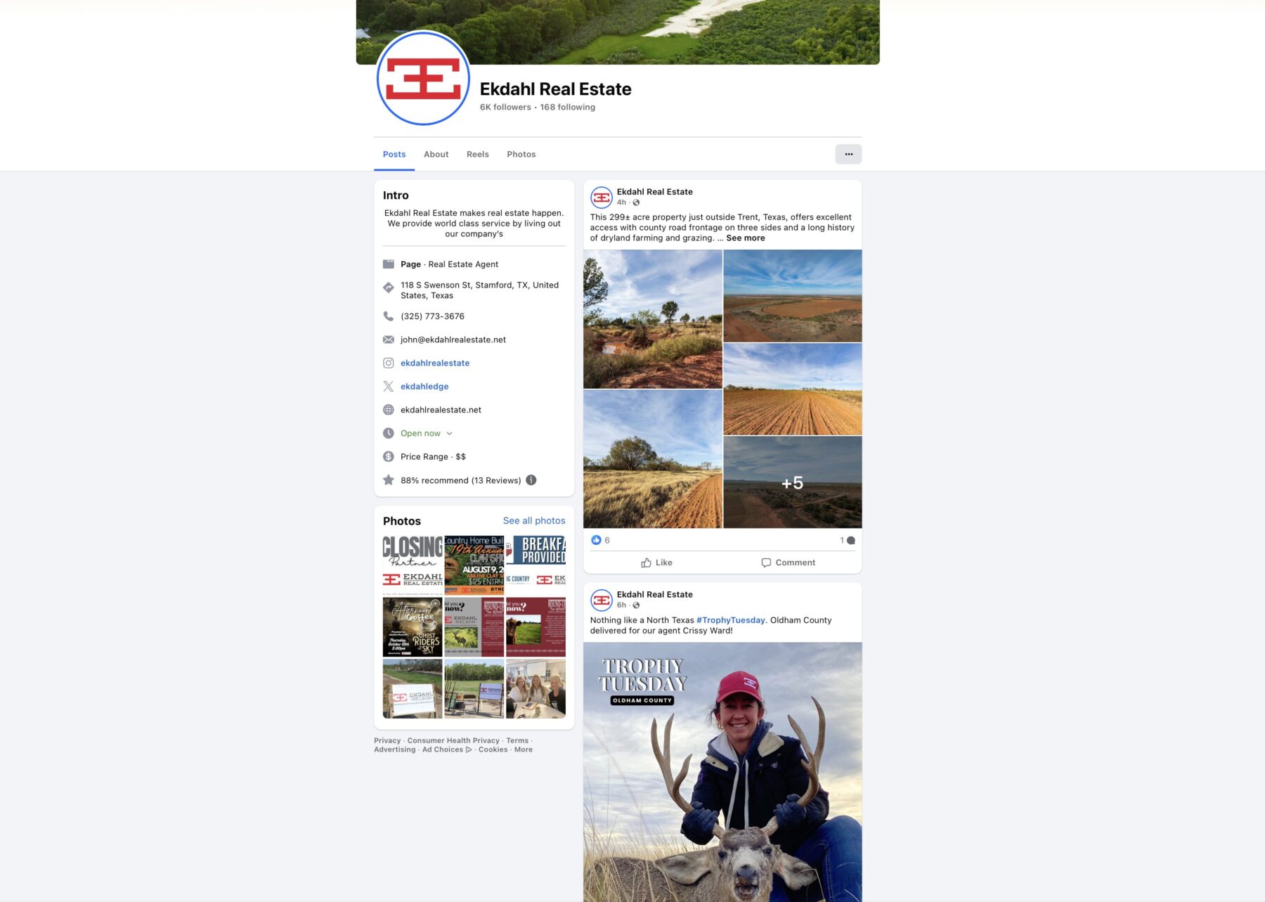 Screenshot of Ekdahl Real Estate Facebook page.