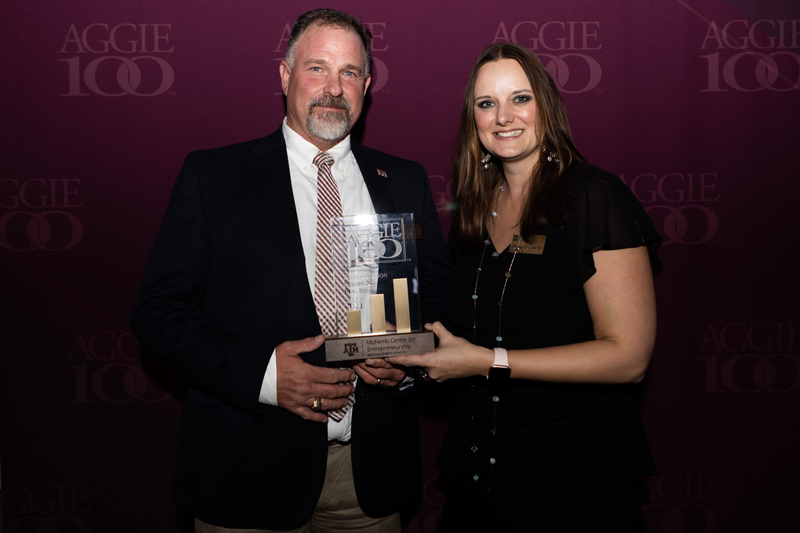 John Ekdahl receiving the Aggie 100 award